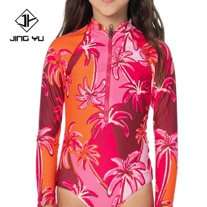 Nuevo traje de baño de una pieza para niñas con estampado playero de verano y cremallera, protección solar, personalizado, de nailon reciclado, estilo hawaiano. - Product Image 1