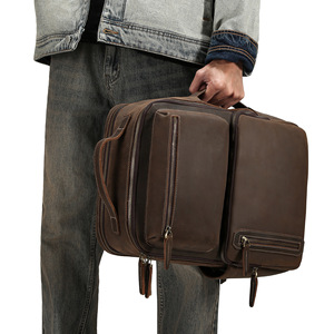 Dujiang Crazy Horse Leather <b>Backpack</b> Men's Business Travel Bag Retro Genuine Leather Casual Solid Color Multi Functional <b>20L</b> - Product Image 5