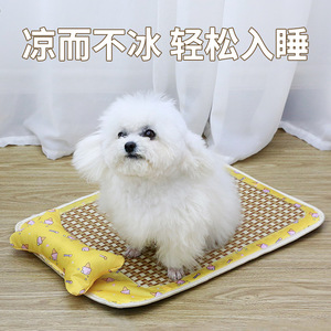 Summer Cooling <b>Mat</b> For Dogs <b>Cats</b> Woven Rattan With Pillow Rectangle Cartoon Pattern Pet Bed - Product Image 3