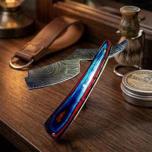 Professional Stainless Steel <b>Straight</b> <b>Razor</b> Blue Red Wood Handle Barber Shop Wet Shave Single Blade Folding <b>Razor</b> Male Use - Product Image 2