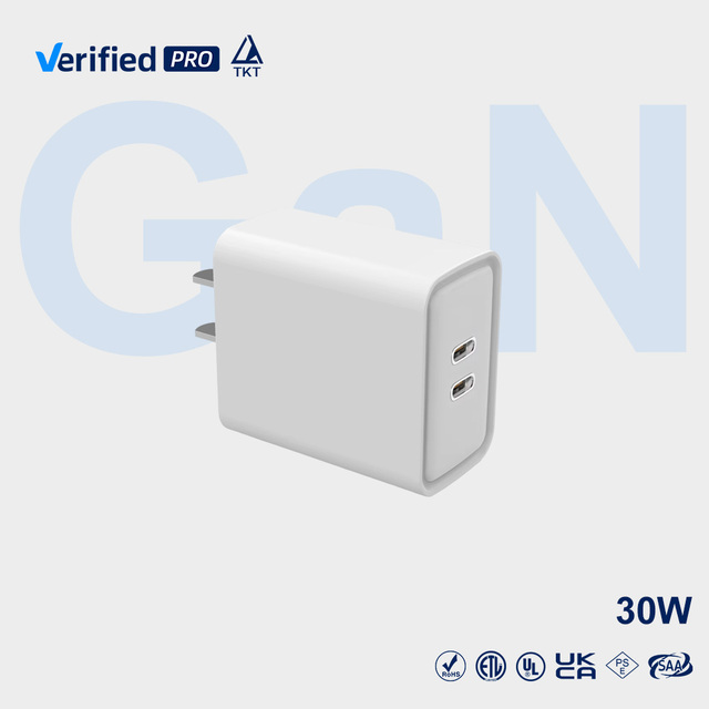 TKT 30W GaN Fast Charger with Dual USB-C Ports PD & QC3.0 US Plug Electric for & Laptop