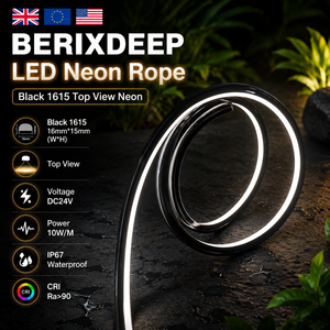 BERIXDEEP Black Neon Rope 1615 Top View 24V Bande LED néon adressable étanche, flexible et pliable pour l'extérieur - Product Image 1