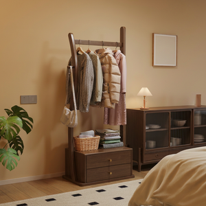 Modern Solid Wood <b>Coat</b> Rack <b>with</b> <b>Hooks</b> and <b>Shelves</b> Freestanding Multifunctional Storage for Bedroom Living Room Furniture - Product Image 1