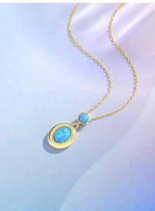 Luxury S925 Sterling Silver 18K Gold Plated Blue <b>Opal</b> Link Chain Pendant <b>Necklace</b> for Women-Wedding & Anniversary Jewelry - Product Image 5