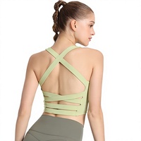 Soutien-gorge de sport push-up à maintien élevé et antichoc pour femme, avec bretelles croisées et dos croisé, idéal pour le yoga, la course et le fitness, en tissu double face gommé