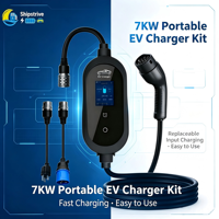 Kit de chargeur EV portable 7KW avec prises remplaçables Shipestrive Type 2 EU Schuko / UK 13A / US NEMA / CH, contrôle par application Bluetooth