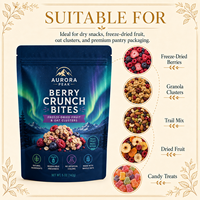 Sachets Doypack à Fermeture Zip Refermable, Qualité Alimentaire, Finition Mate, Impression Personnalisée, Design Moderne, pour Baies Lyophilisées et Flocons d'Avoine, Pochette Autoportante