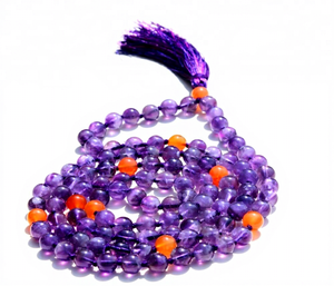 Natural Amethyst 108 Bead Mala Necklace, Handcrafted Tassel Prayer <b>Rosary</b> for Meditation & Yoga - Product Image 1