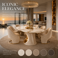 Table à manger en marbre luxueuse et sophistiquée pour maisons et villas de luxe, table à manger ovale en acier inoxydable haut de gamme