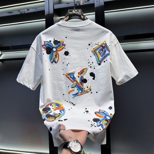 Camiseta de manga corta para hombre, informal, con logotipo personalizado, serigrafiada, 100% algodón, estilo hip-hop, holgada, deportiva, de moda, para verano. - Product Image 3