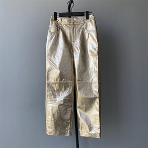Pantalon long crayon taille haute respirant en <span class=keywords><strong>cuir</strong></span> véritable souple de luxe pour <span class=keywords><strong>femme</strong></span>, imprimé mode streetwear, collection automne, vente en gros - Product Image 1