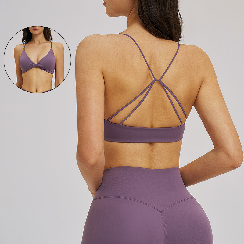 Criss Cross Backless Thin Strap Yoga Top for Women-Sexy V Neck Twist Front Sports Bra