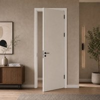 Puerta Interior de Madera Sólida, Diseño Liso, Pintura a Base de Agua, Color RAL Personalizado, para Dormitorio o Apartamento