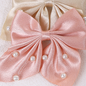 CN 4 piezas pinzas para el cabello hechas a mano Color sólido pasador tela satén perla lazos para el cabello Clip para niñas mujeres - Product Image 5