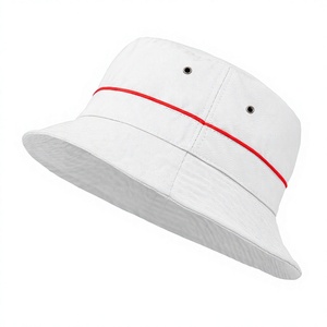 Bob blanc premium avec passepoil rouge et œillets métalliques – Unisexe, décontracté, pour l'extérieur, l'été, la plage, les voyages, la pêche, casquette tendance - Product Image 1