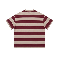 T-shirt ample à col rond pour homme, rayures larges bordeaux et beige, style vintage, 100% coton respirant, tailles XS-XXL