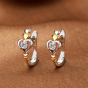 Orecchini a Cerchio Coreani Creativi a Forma di Cuore, Bicolore con Cuori Intrecciati, Gioielli per Donne - Product Image 4