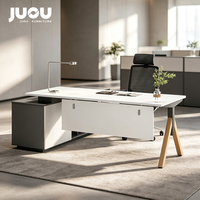 Escritorio de Oficina Ergonómico en Forma de L Blanco de Lujo para Gerente y CEO JUOU, Muebles Modernos para Oficina Ejecutiva con Silla