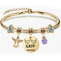 Bracelet en acier inoxydable électroplaqué pour femme, pendentif ailes d'ange dorées, gravure laser, zircon, pierre de naissance, cadeau, modèle Yiwu