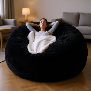 Funda de Sofá Tipo Puff de Terciopelo Suave y Esponjoso, Redonda, Extra Suave, Moderna, para Hogar u Oficina, Cojín Individual, Color Negro - Product Image 2