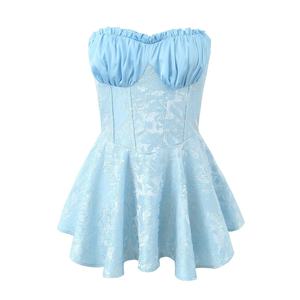 Corset bleu sans bretelles, jacquard floral, <span class=keywords><strong>bustier</strong></span> de <span class=keywords><strong>princesse</strong></span>, <span class=keywords><strong>robe</strong></span> courte mini pour femmes - Product Image 3