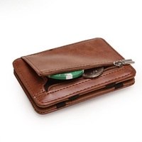 Portefeuille Magique en Cuir PU, Porte-Monnaie, Porte-Cartes, Portefeuille Fin à Rabat Élastique, Poche Zippée, Minimaliste, Cadeau pour Femmes et Hommes