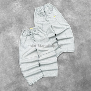 Pantalones Deportivos de Pierna Ancha con Costuras en Contraste, Fabricante de Pantalones Deportivos de Alta Calidad 100% Algodón, Pantalones Deportivos Holgados Grises - Product Image 3