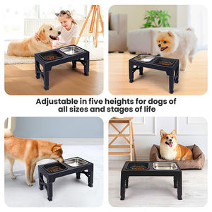 Mangkuk anjing yang ditinggikan, untuk anjing kecil sedang 5 tinggi dapat diatur mangkuk hewan peliharaan berdiri dengan 2 baja tahan karat antiselip mangkuk makanan anjing - Product Image 5