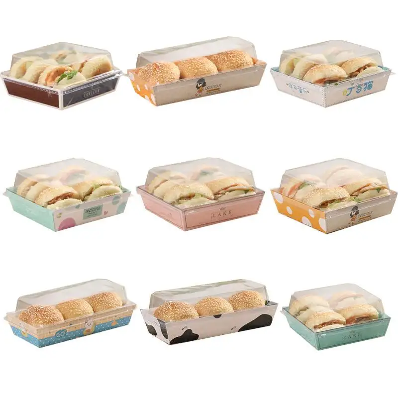 Boîtes en papier jetables personnalisées avec couvercle surélevé pour les aliments Boîte d'emballage transparente pour rouleau de gâteau et dessert