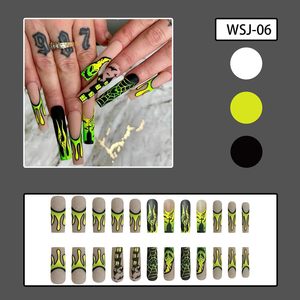 24PCS 100% PCR Post-Consumer Recyclé Château Toile d'Araignée Flame Design <span class=keywords><strong>Faux</strong></span> Ongles Halloween Carré Extra Long Ongles à Pression - Product Image 2
