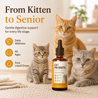 Gouttes Probiotiques pour la Santé Digestive des Chats, Soutien du Microbiome Félin pour Tous les Stades de Vie, Solution Liquide pour la Santé des Animaux de Compagnie