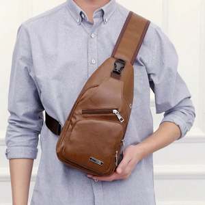 I-0175 Vente en gros Sac à bandoulière en cuir PU pour homme, mode décontractée, avec port de charge USB, nouvelle arrivée, sac de poitrine pour homme, sacs messagers - Product Image 6