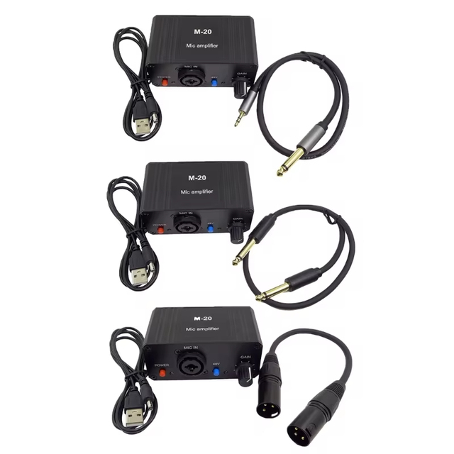 M-20 Audio 48V Phantom Power Charging Microphone Amplifier Black Condenser Microphone for Live Sound for Speaker Card Metal