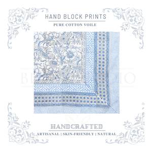 ผ้าซิ่นพิมพ์ลายมือแบบแฮนด์บล็อก สีฟ้าแซฟไฟร์และสีแชมเบรย์ สำหรับผู้หญิง ผ้าคลุมบิกินี่น้ำหนักเบา เหมาะสำหรับใส่ในช่วงฤดูร้อนและรีสอร์ท - Product Image 4