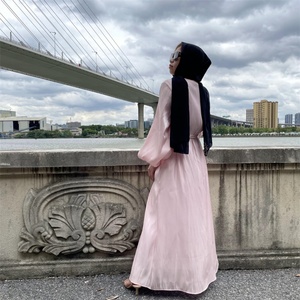 1926# Latest Organza Satin Abaya With <b>Balloon</b> Sleeves Open Abaya Modesty Solid Color Abayas Clothing 11 Colors - Product Image 6