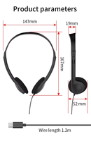 Casques téléphoniques filaires USB-C pour PC, ordinateur portable, téléphone portable, rotation à 180 degrés, utilisation en avion, étanchéité IPX-4, unité de haut-parleur de 30 mm