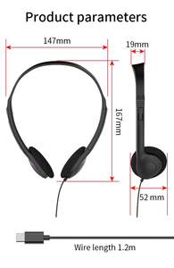 Casques téléphoniques filaires USB-C pour PC, ordinateur portable, téléphone portable, rotation à 180 degrés, utilisation en avion, étanchéité IPX-4, unité de haut-parleur de 30 mm - Product Image 2