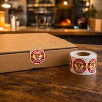 Autocollant en vinyle personnalisé pour sceller les pizzas, découpé sur mesure, adhésif, pour boîte d'emballage alimentaire avec logo d'entreprise, impression vintage