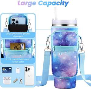 <b>Adjustable</b> <b>Strap</b> Water Bottle Carrier Bag Durable Neoprene Cooler for Stanley 40 oz Tumbler with Zipper Pocket Protective Sleeve - Product Image 6
