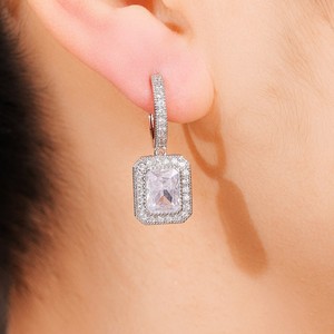 Orecchini con Moissanite Taglio Principessa, Eleganti Orecchini Pendenti Quadrati per Donne, Gioielli per Feste Serali - Product Image 5