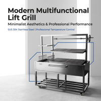 Grill de style Santa Maria en acier inoxydable robuste et moderne, manivelle manuelle, portable, pour barbecue au charbon de bois