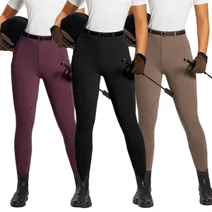 Logo personnalisé antidérapant silicone taille haute collants femmes culotte d'équitation leggings pantalon équestre avec poche latérale