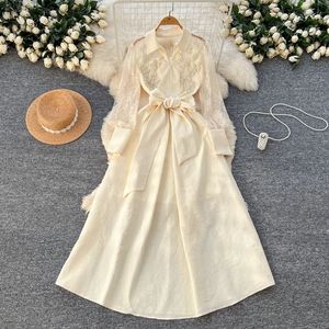 Nouvelle <span class=keywords><strong>Robe</strong></span> Longue <span class=keywords><strong>Chic</strong></span> et Élégante pour Femme, <span class=keywords><strong>Modèle</strong></span> 2026, Col Polo, Style Vintage, Luxe Léger, Haute Qualité, avec Broderie en Maille et Texture - Product Image 2