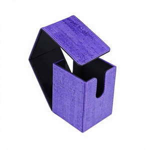 Caja de Almacenamiento de Cartas de Cuero Sintético Morado con Carga Superior, Esquinas Cuadradas, Portátil, para Juegos de Mesa - Product Image 1