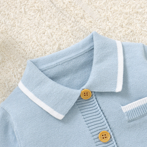 Mimixiong – Combinaison-pyjama tricotée en coton doux de qualité supérieure pour nouveau-né, col <span class=keywords><strong>polo</strong></span>, manches longues, tenue neutre - Product Image 3