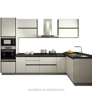 Axcellent Design Made Stainless Steel Lacquer Kitchen Cupboard Modular Silver Kitchen Cabinet