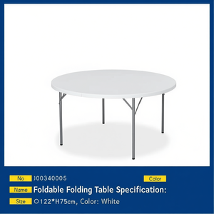 <b>Foldable</b> Round Folding <b>Table</b> 122cm White Plastic Top Metal <b>Legs</b> Dining <b>Table</b> Home Furniture - Product Image 1