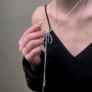 Collana lunga con coulisse semplice con fiocco per donna alla moda coreana maglione catena di tendenza accessori per gioielli regali - Product Image 1