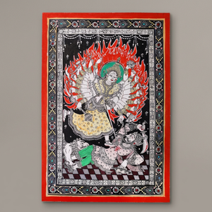 Peinture artisanale Pattachitra de la déesse Durga, art mural traditionnel indien en papier rectangulaire, décoration intérieure - Product Image 2