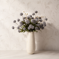 Fleurs artificielles en soie, chrysanthème boule à 5 têtes, tige unique, pour décoration de mariage et de maison, design boule d'oignon, vente en gros